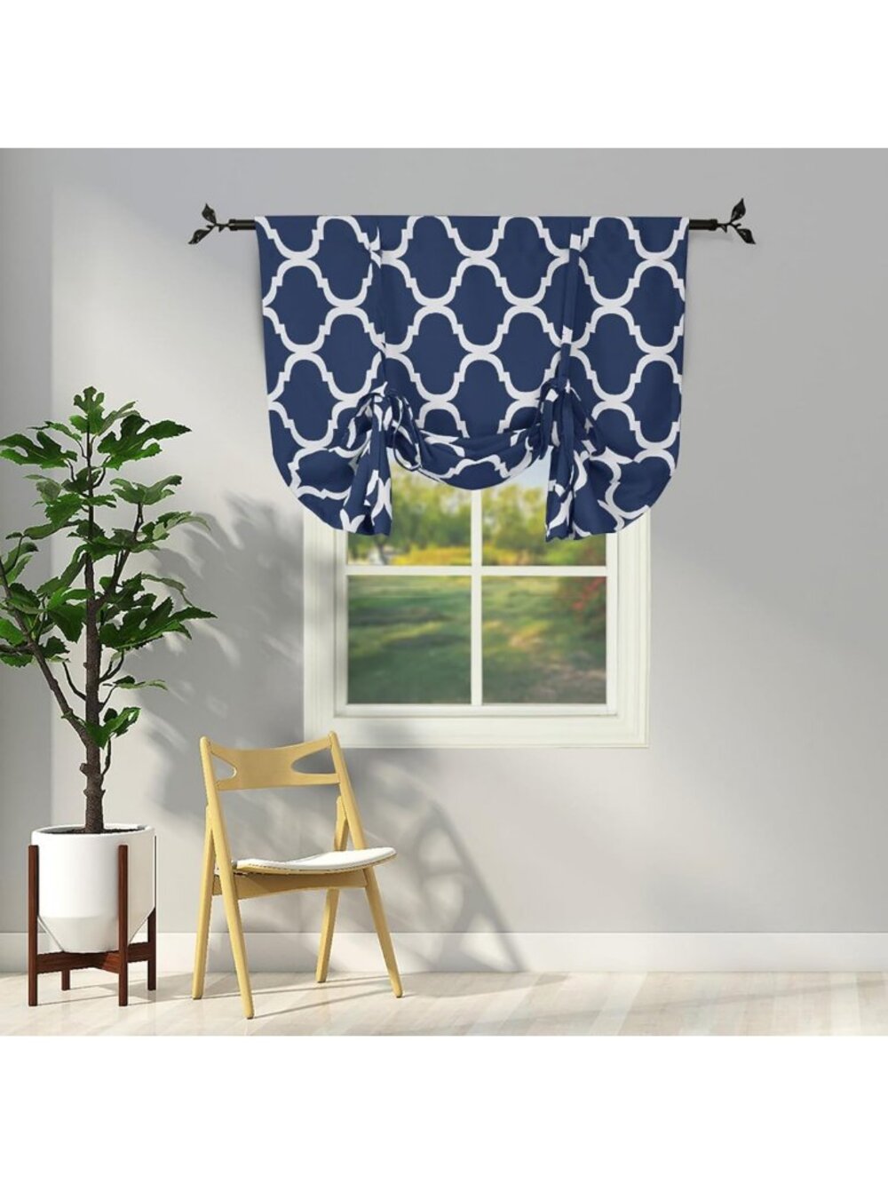 Moroccan Tie Up Thermal Blackout Curtain Panel for Small Window, Navy Blue 42x63